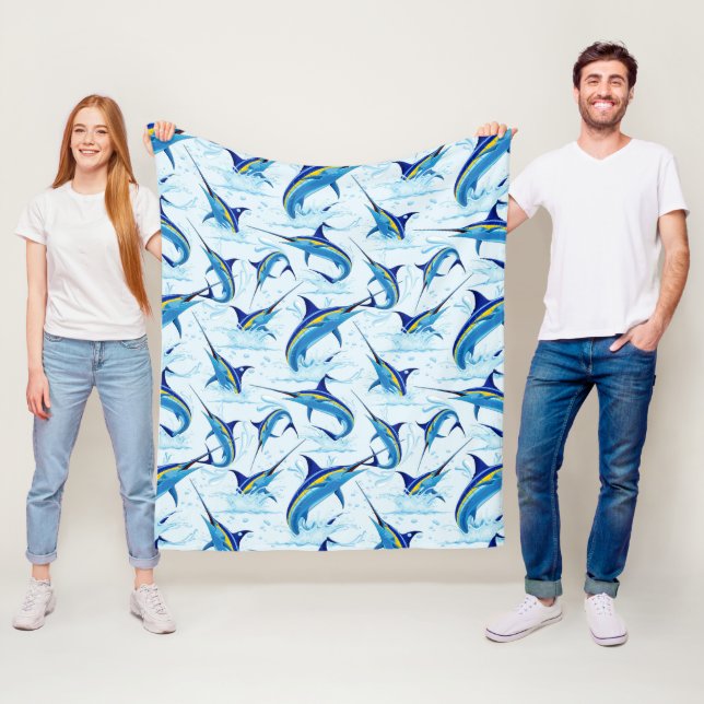 Blue Marlin Jumping out of Ocean Fleece Blanket (In Situ)
