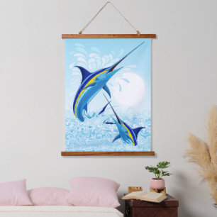 Blue Marlin Jumping out of Ocean Hanging Tapestry