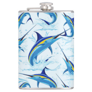 Blue Marlin Jumping out of Ocean Hip Flask