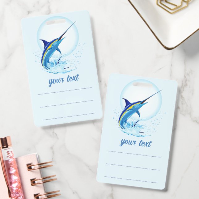Blue Marlin Jumping out of Ocean ID Badge (Office)