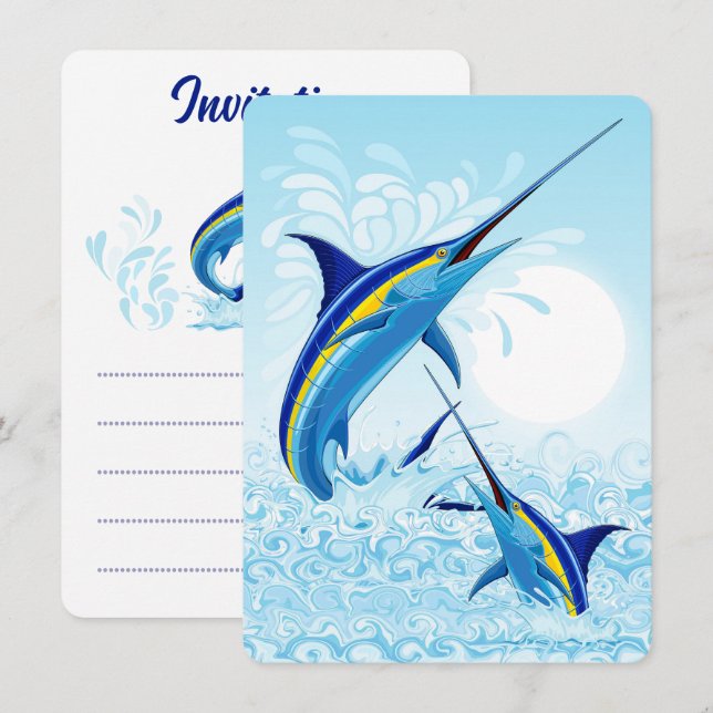 Blue Marlin Jumping out of Ocean Invitation (Front/Back)