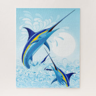 Blue Marlin Jumping out of Ocean Jigsaw Puzzle