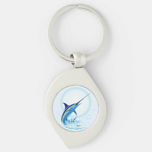 Blue Marlin Jumping out of Ocean Key Ring (Front)