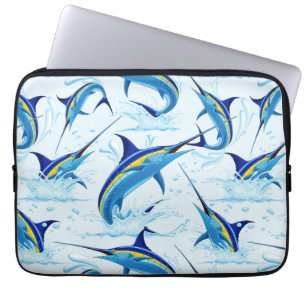 Blue Marlin Jumping out of Ocean Laptop Sleeve