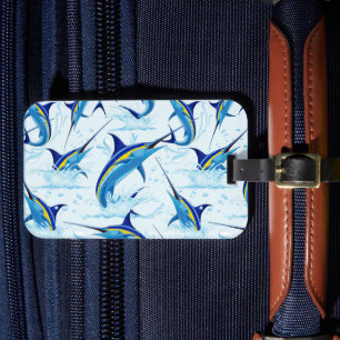 Blue Marlin Jumping out of Ocean Luggage Tag