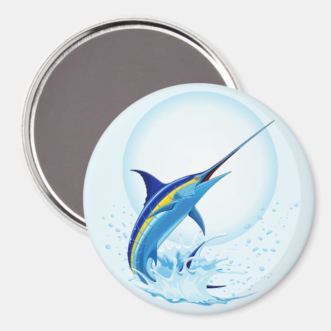 Blue Marlin Jumping out of Ocean Magnet (Front/Back)