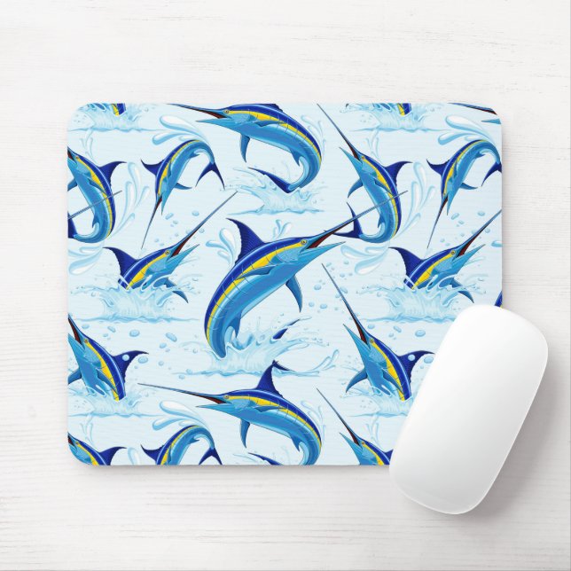 Blue Marlin Jumping out of Ocean Mouse Mat (With Mouse)