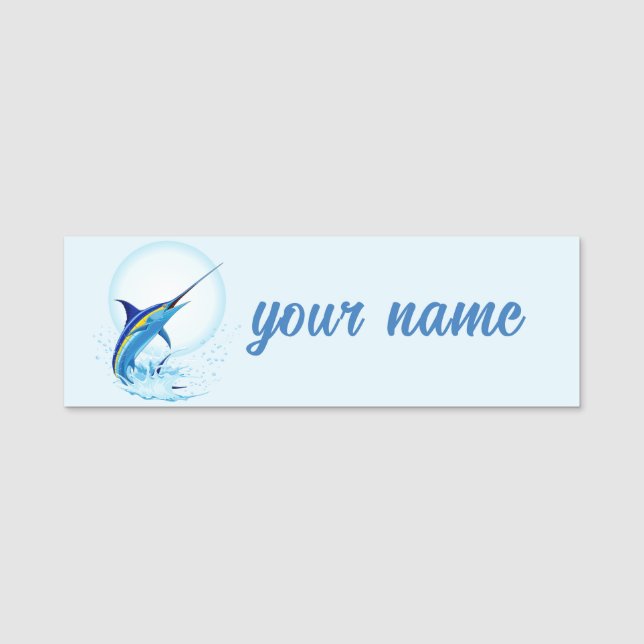 Blue Marlin Jumping out of Ocean Name Tag (Front)