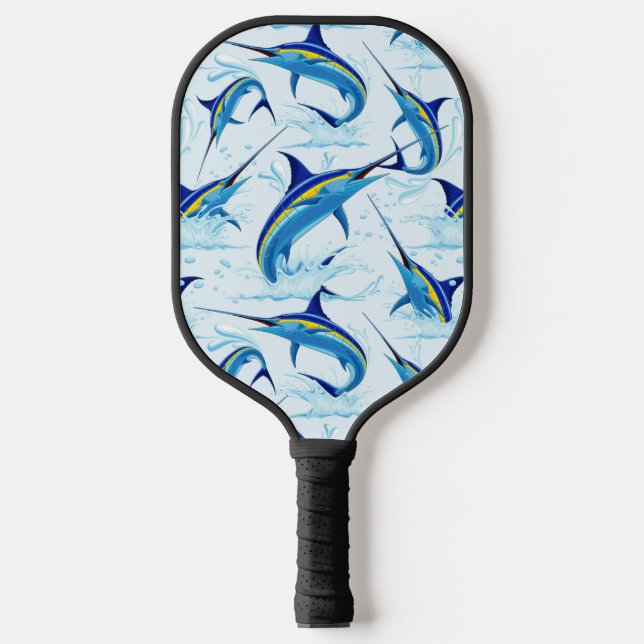 Blue Marlin Jumping out of Ocean Pickleball Paddle (Front)