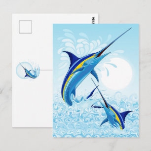 Blue Marlin Jumping out of Ocean Postcard