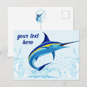 Blue Marlin Jumping out of Ocean Postcard