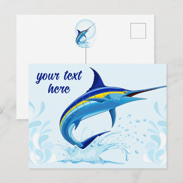 Blue Marlin Jumping out of Ocean Postcard (Front/Back)
