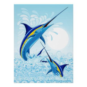 Blue Marlin Jumping out of Ocean Poster
