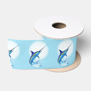 Blue Marlin Jumping out of Ocean Satin Ribbon