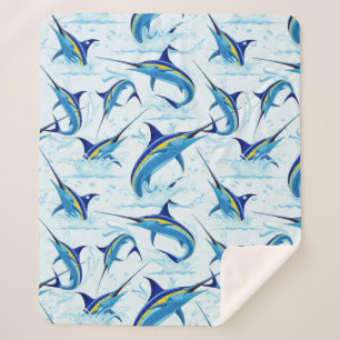 Blue Marlin Jumping out of Ocean Sherpa Blanket