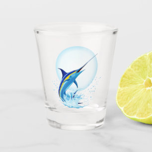 Blue Marlin Jumping out of Ocean Shot Glass