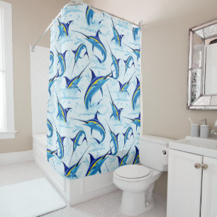 Blue Marlin Jumping out of Ocean Shower Curtain