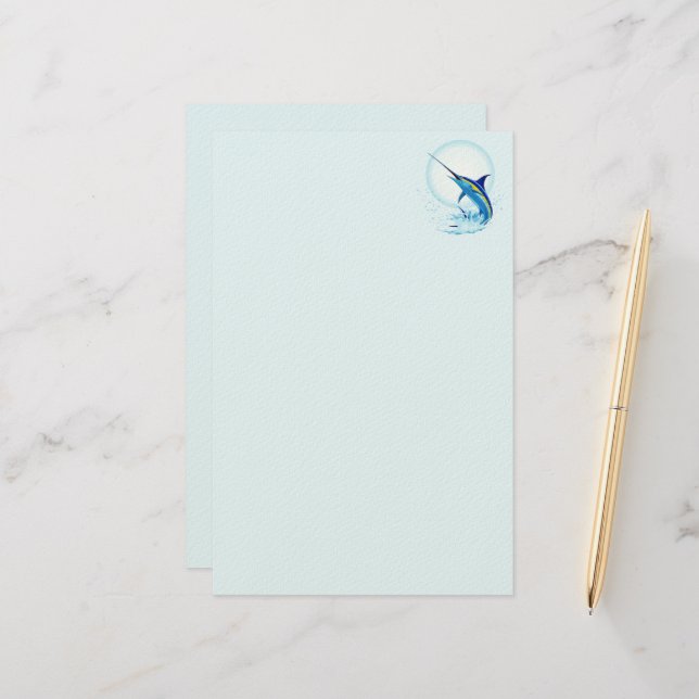 Blue Marlin Jumping out of Ocean Stationery (Front/Back In Situ)