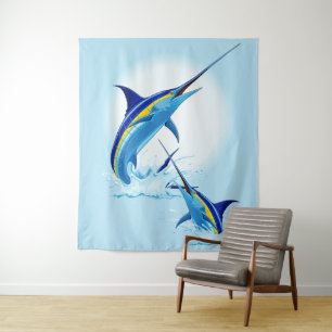 Blue Marlin Jumping out of Ocean Tapestry