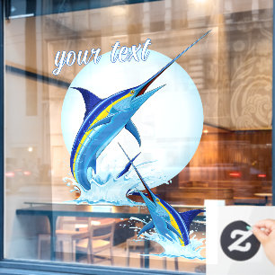 Blue Marlin Jumping out of Ocean Window Cling