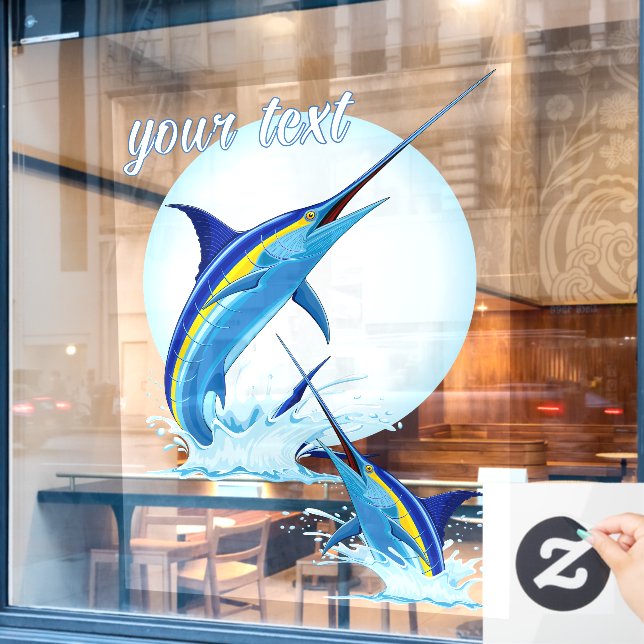 Blue Marlin Jumping out of Ocean Window Cling (Cafe Window)