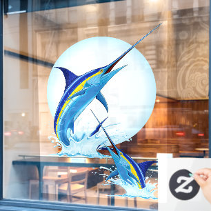 Blue Marlin Jumping out of Ocean Window Cling