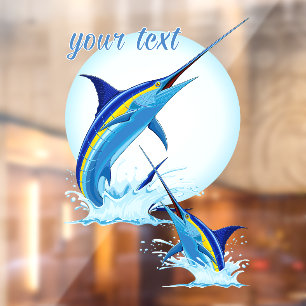 Blue Marlin Jumping out of Ocean Window Cling