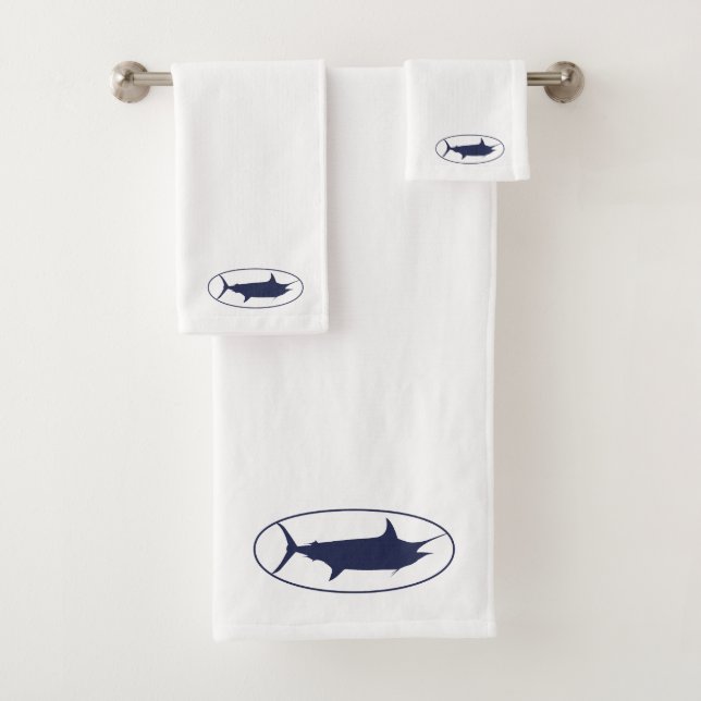 Blue Marlin Oval Bath Towel Set (Insitu)