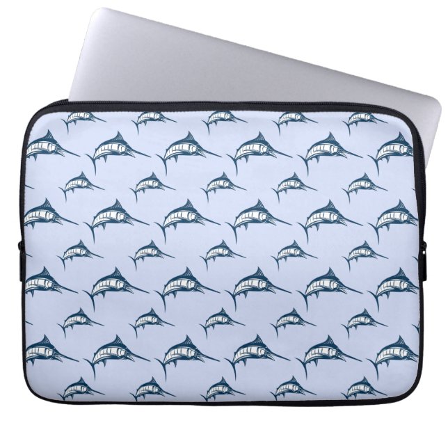 Blue Marlin Pattern Laptop Sleeve (Front)