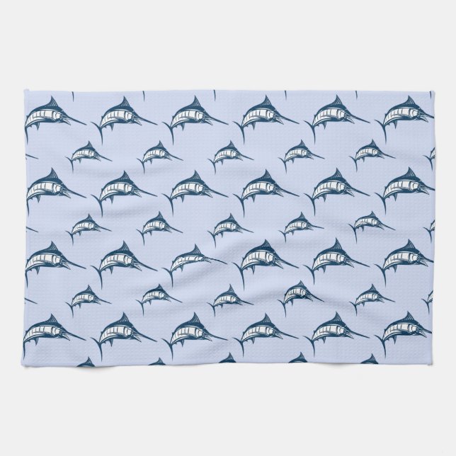 Blue Marlin Pattern Tea Towel (Horizontal)