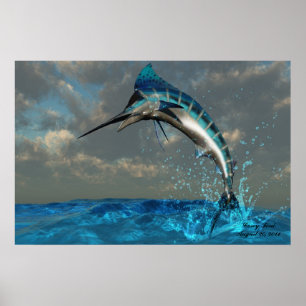 Blue Marlin Splash Print