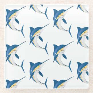 Blue Marlin two pattern Glass Coaster