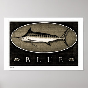 Blue Marlin Vintage B&W Posters, Prints and Frames