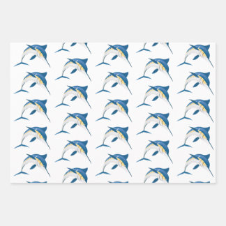 Blue Marlin Wrapping Paper Flat Sheet Set of 3