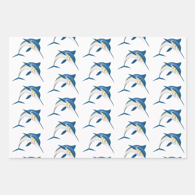 Blue Marlin Wrapping Paper Flat Sheet Set of 3 (Front)