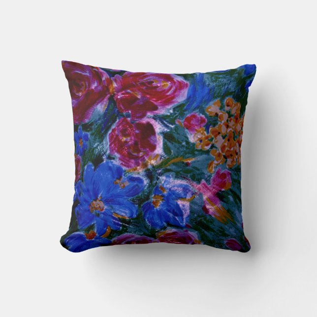 Blue, Maroon, Floral Beautiful Cushion (Front)