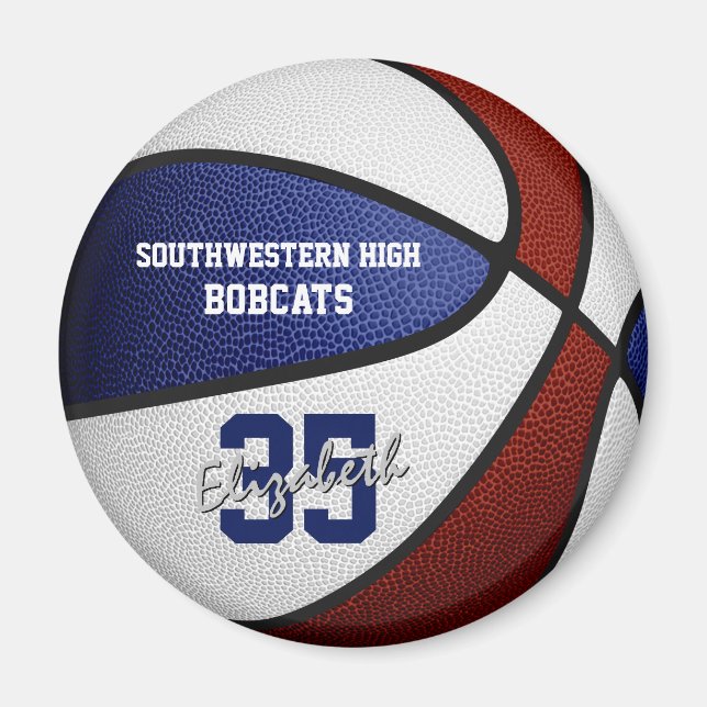 blue maroon team colours girls boys basketball magnet (Front)