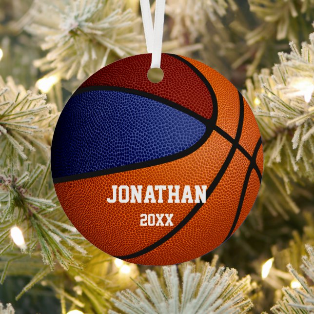blue maroon team colours girls boys basketball metal tree decoration (Insitu)