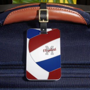 blue maroon team colours monogrammed volleyball luggage tag