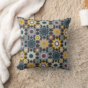 Blue Marrakech Moroccan Geometric Stars Pattern Cushion