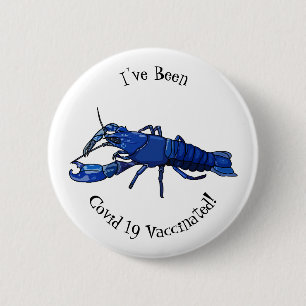 Blue marron crayfish cartoon illustration 6 cm round badge