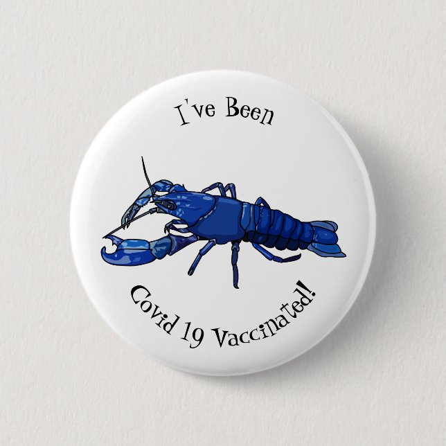 Blue marron crayfish cartoon illustration 6 cm round badge (Front)