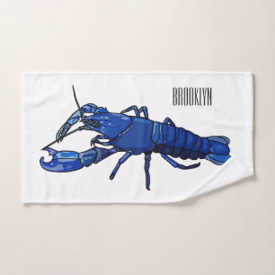 Blue marron crayfish cartoon illustration bath towel set