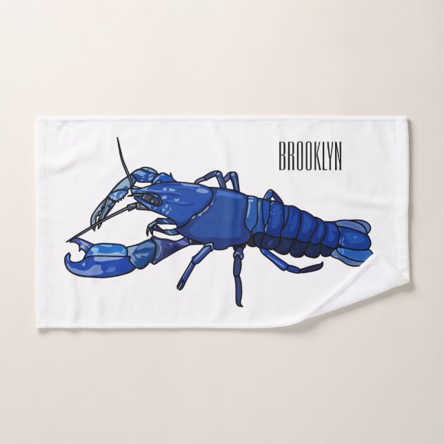 Blue marron crayfish cartoon illustration bath towel set (Hand Towel)