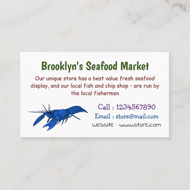 Blue marron crayfish cartoon illustration  business card (Front)
