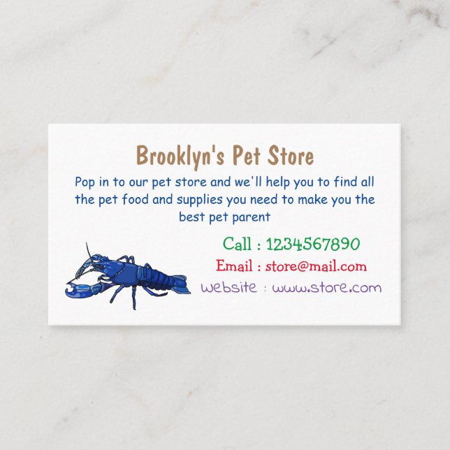Blue marron crayfish cartoon illustration business card (Front)