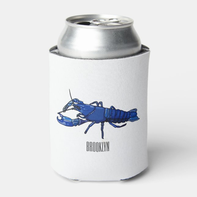 Blue marron crayfish cartoon illustration can cooler (Can Front)