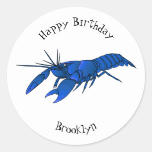 Blue marron crayfish cartoon illustration  classic round sticker