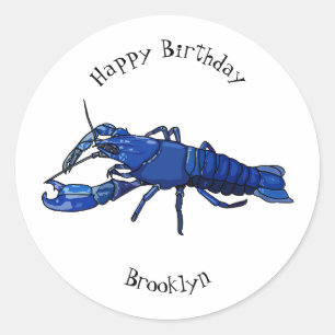 Blue marron crayfish cartoon illustration classic round sticker