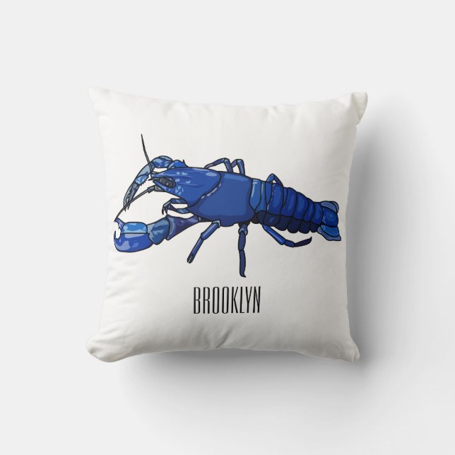 Blue marron crayfish cartoon illustration cushion (Front)